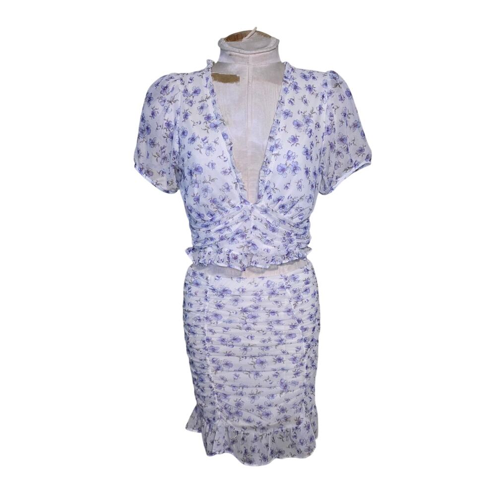 Story On Floral Printed Ruched Top Blouse and Skirt Set Size Small
